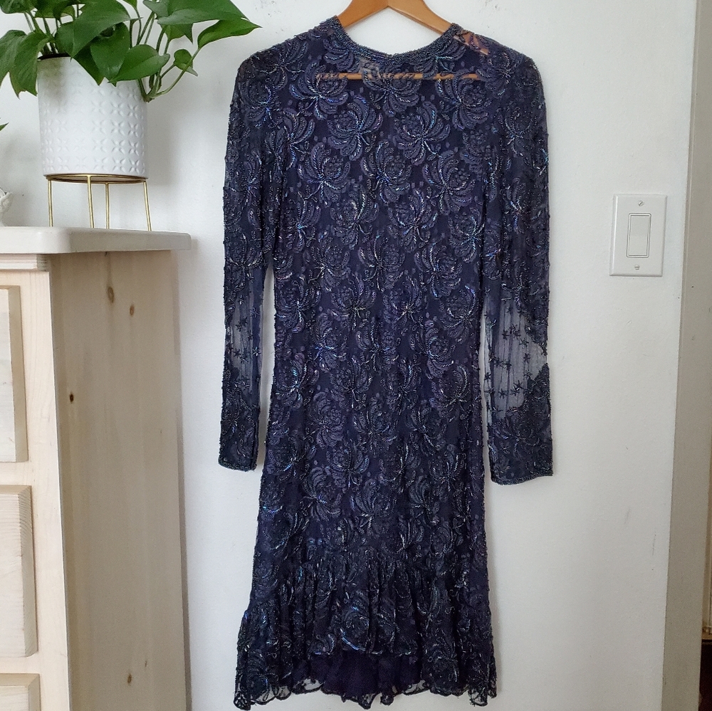Last chance 🔥Vtg Judith Ann Creations Beaded Long Sleeve Dress